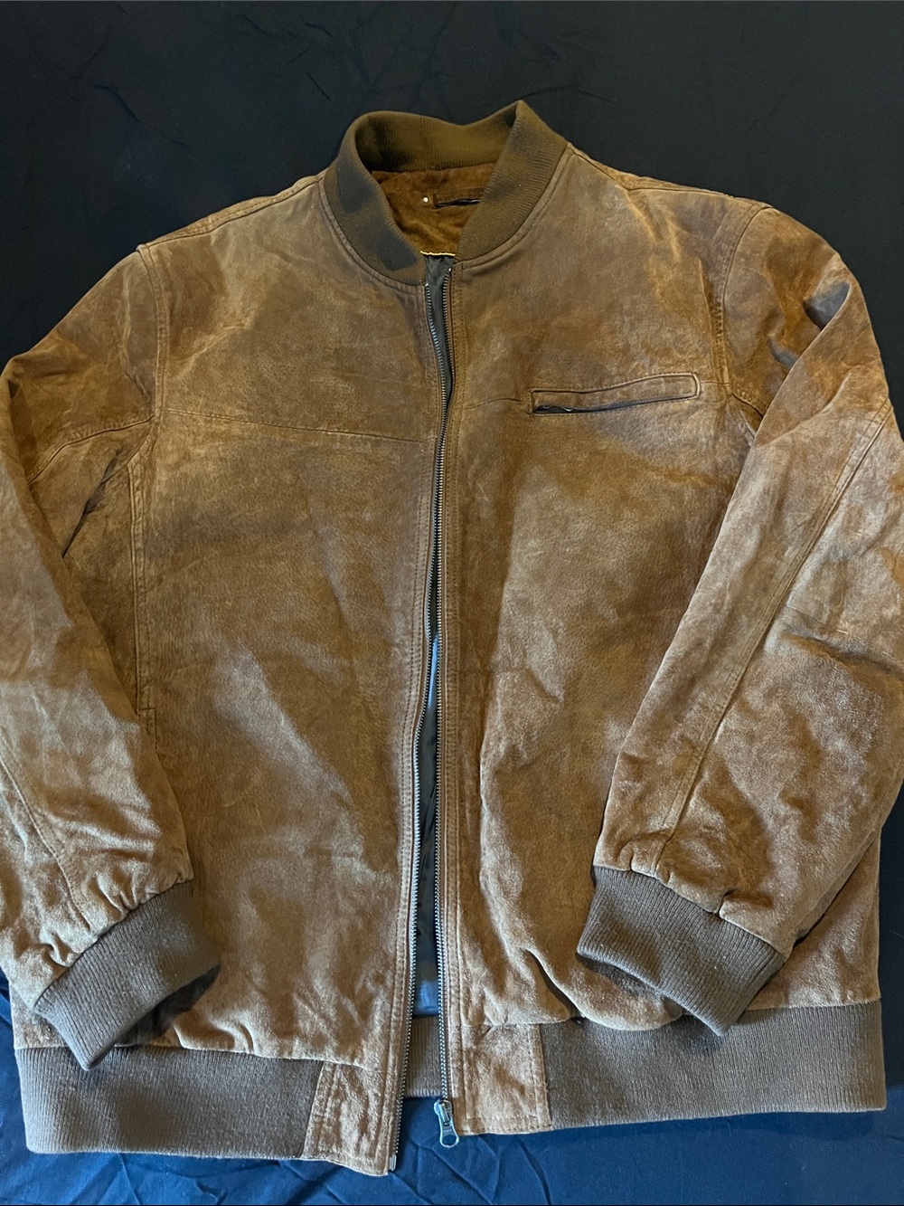 Men's Brown Suede Bomber Jacket - Classic Zip Closure